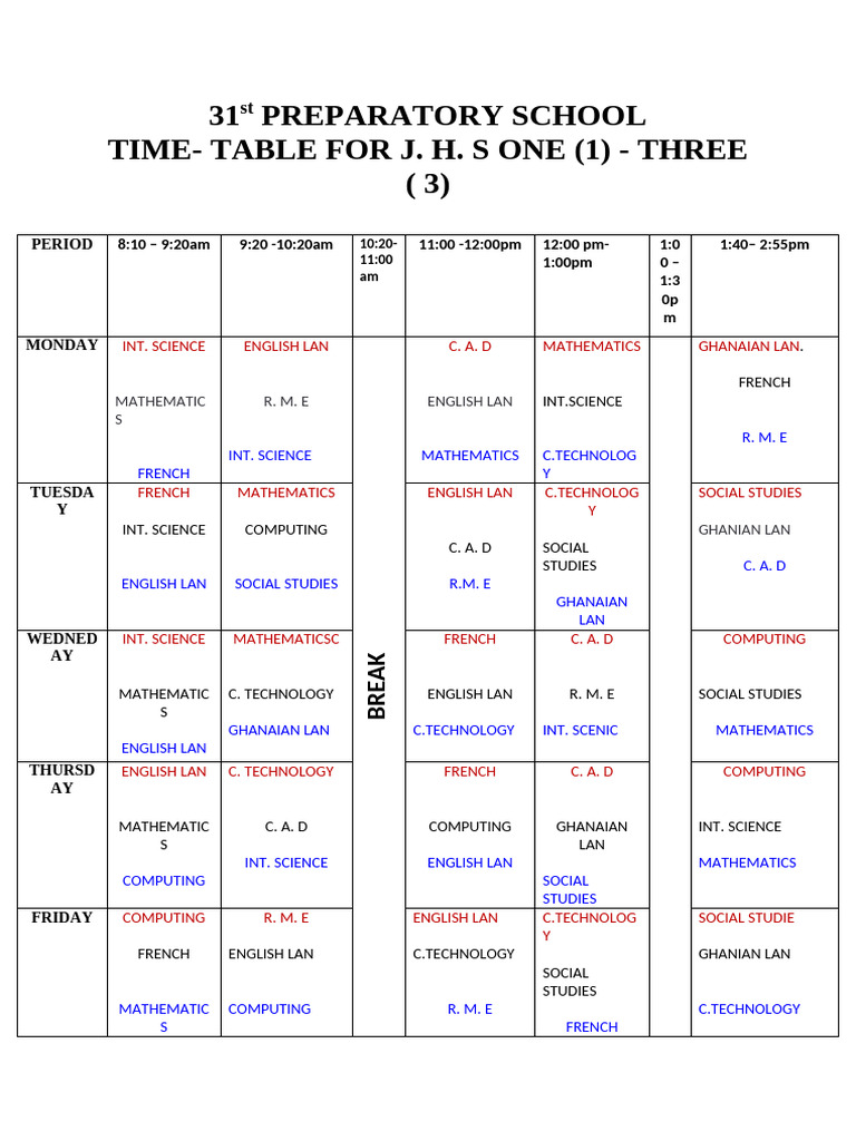 TIME TABLE | PDF | Mathematics | Science