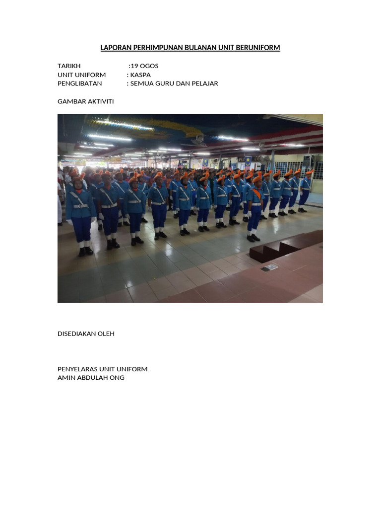 Laporan Perhimpunan Bulanan Unit Beruniform | PDF