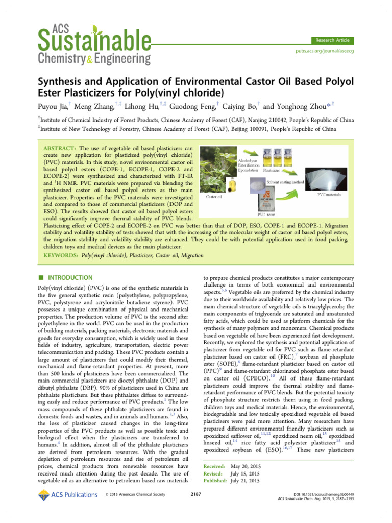 Castor Oil Polyol Plasticizers for PVC | PDF | Polyvinyl Chloride ...