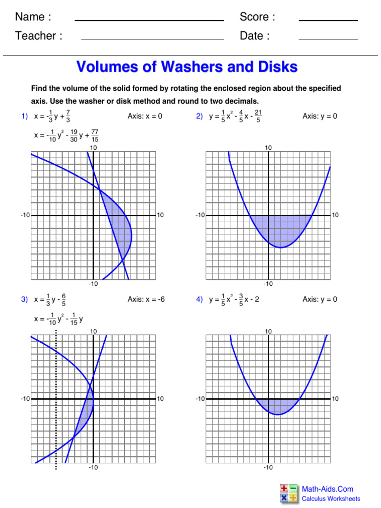 Volume Calculation: Washers & Disks | PDF | Volume | Geometry