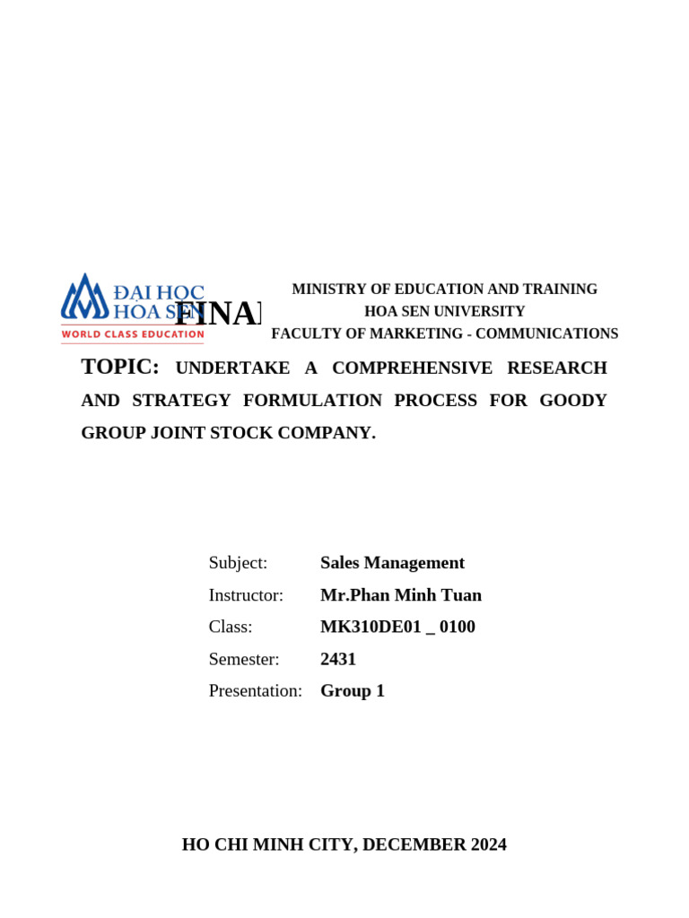 Group 1 - Finnal Report - Sales Management | PDF | Pricing | Drink