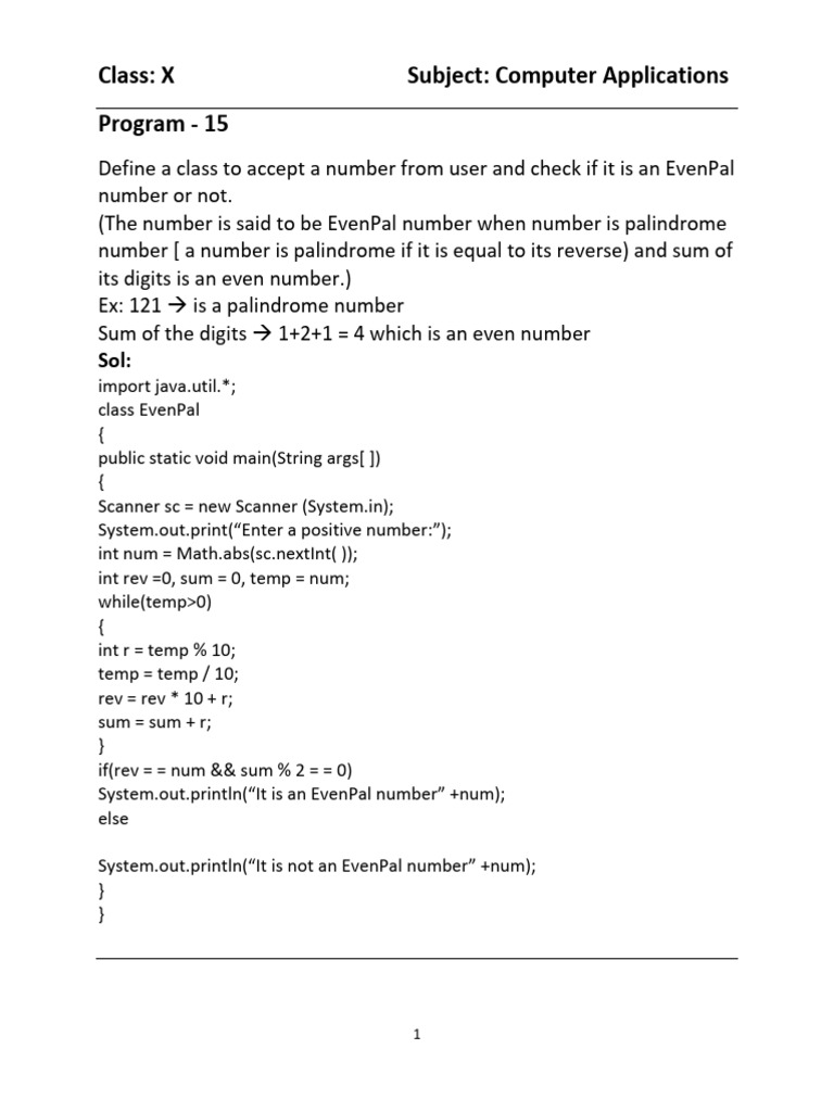 EvenPal Number Checker in Java | PDF