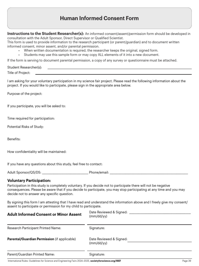 Informed Consent Form for Science Projects | PDF | Informed Consent