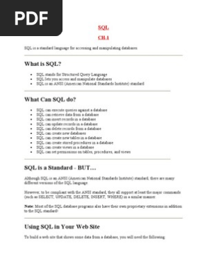 Sql W3schools Database Index Sql