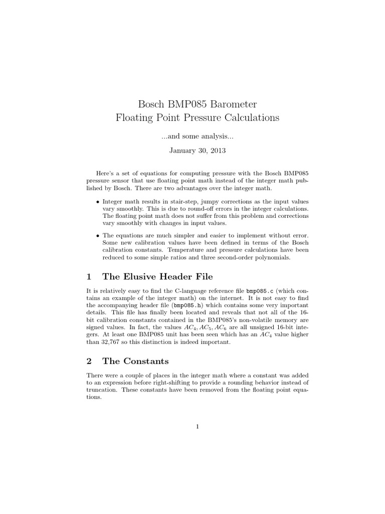 Bosch BMP085 Floating Point Pressure Calculations | PDF | Polynomial ...