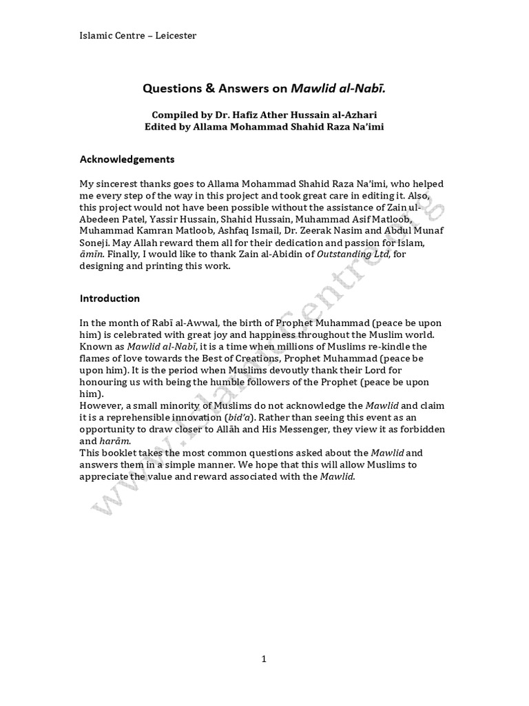 MawlidQuestionsAnswered | PDF | Hadith | God In Islam