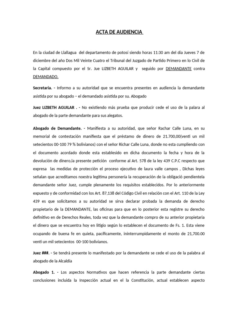 Acta de Audiencia | PDF | Justicia | Crimen y violencia