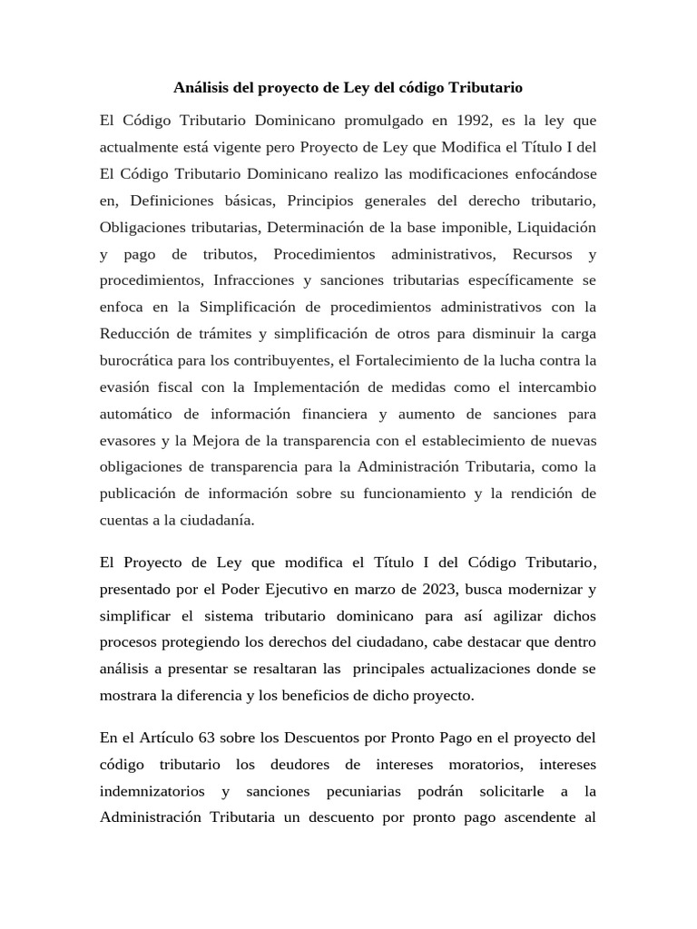 Análisis del Proyecto de Ley Tributaria | PDF | Impuestos | Regulación