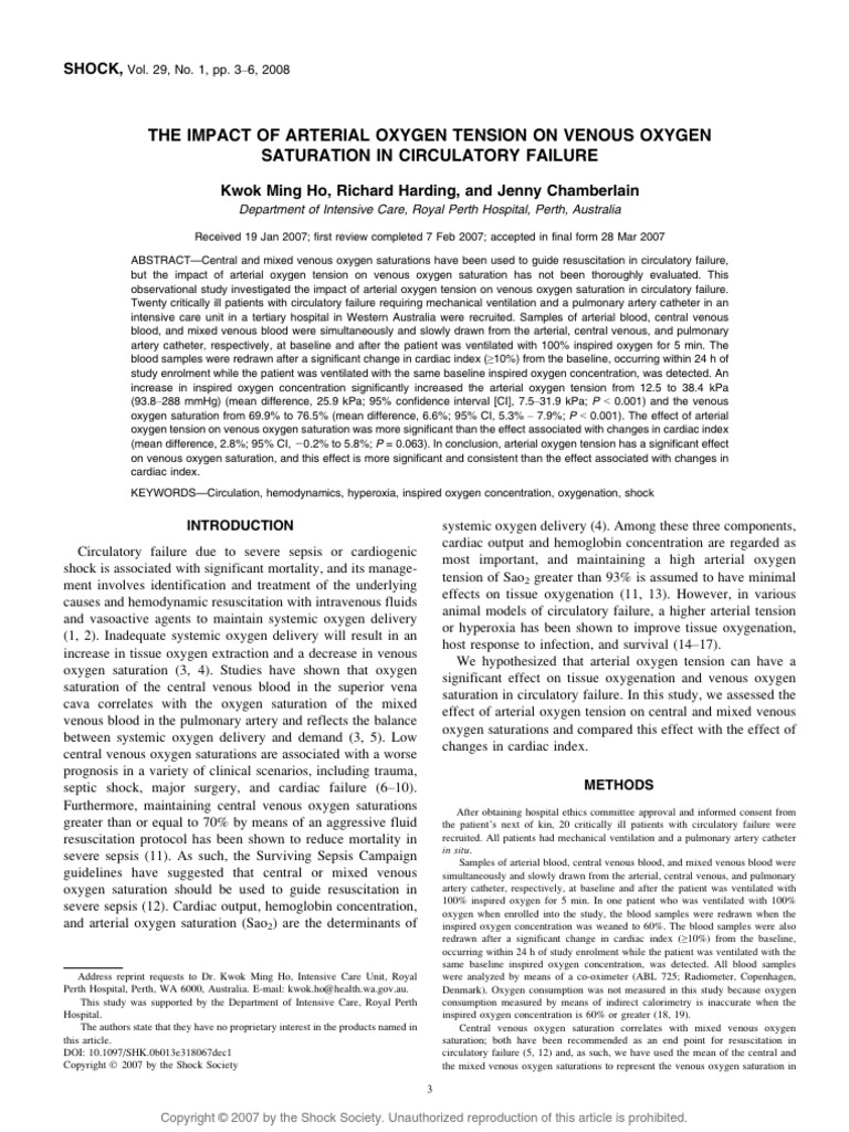 The Impact of Arterial Oxygen Tension On Venous Oxygen | PDF | Shock ...
