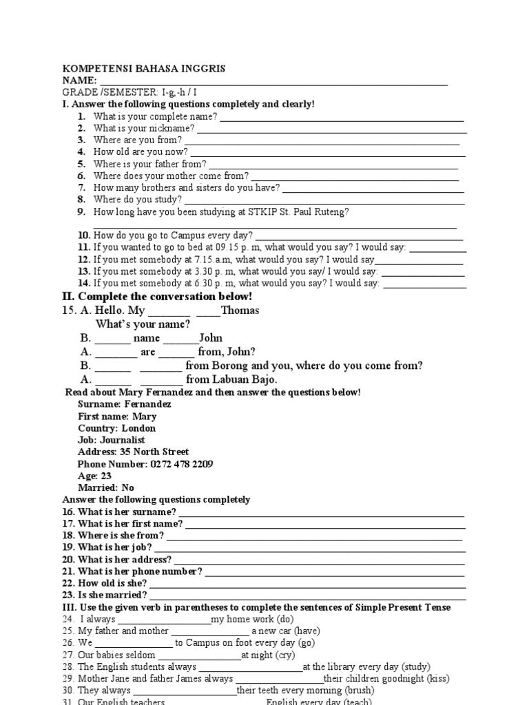 English Competency Test | PDF | Morphology (Linguistics) | Word