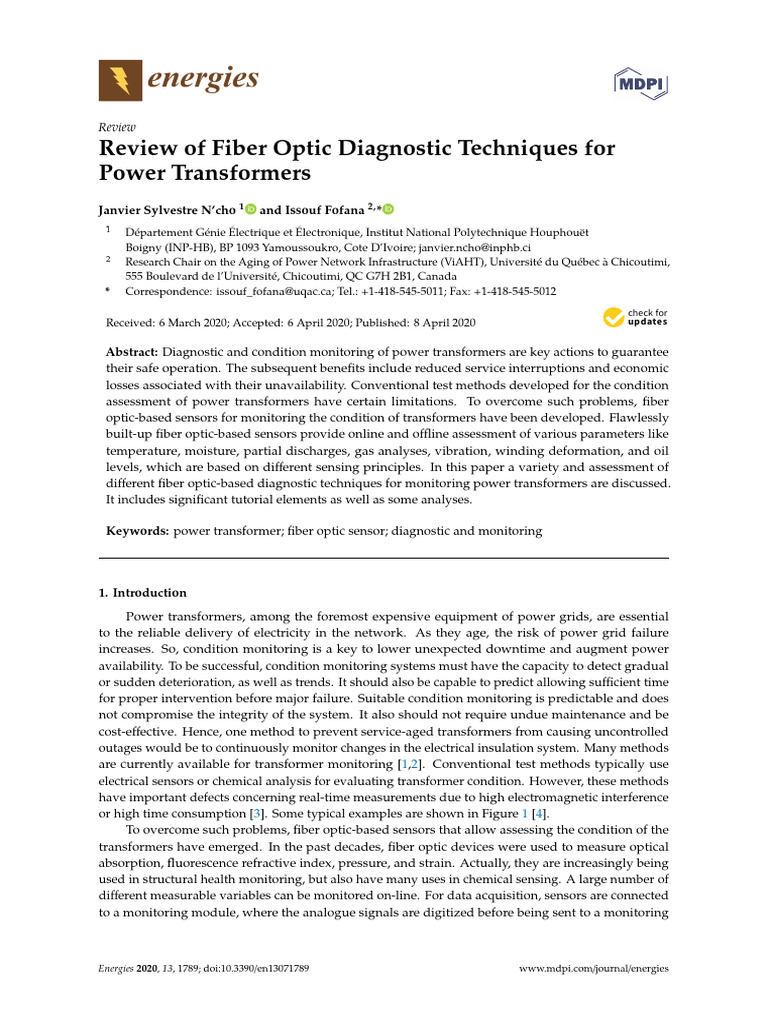 Review of Fiber Optic Diagnostic Techniques For Power Transformers ...
