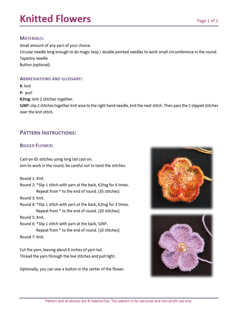 Free Knitted Flower Pattern PDF | PDF