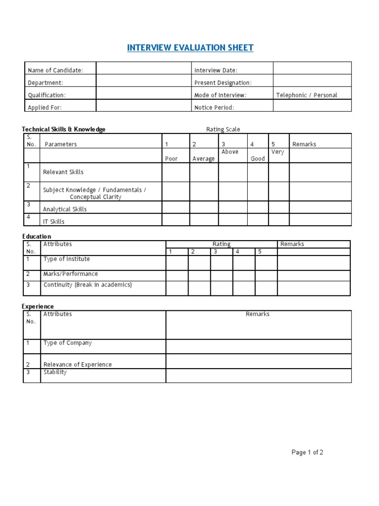 Candidate Interview Evaluation Form | PDF | Cognition | Psychology