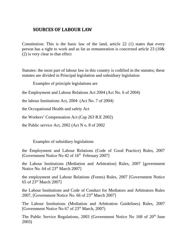 Sources of Labour Law in Tanzania | PDF | Employment | Labour Law