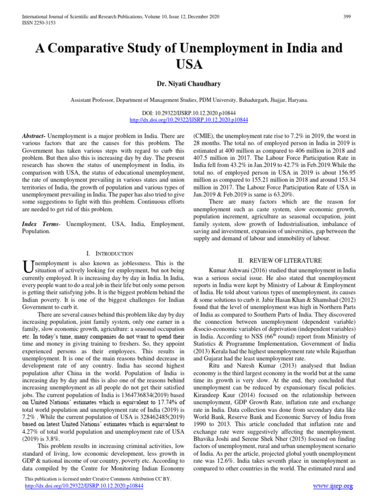 A Comparative Study of Unemployment in I | PDF | Unemployment | Economies
