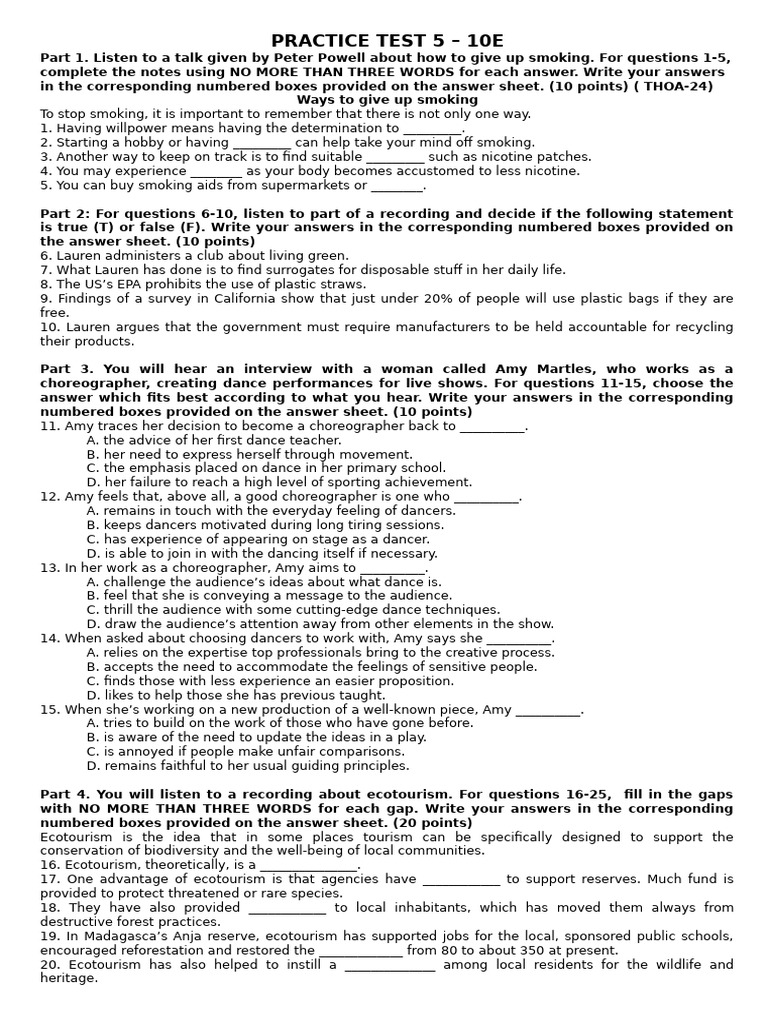 Practice Test 5 Overview | PDF | Cancer