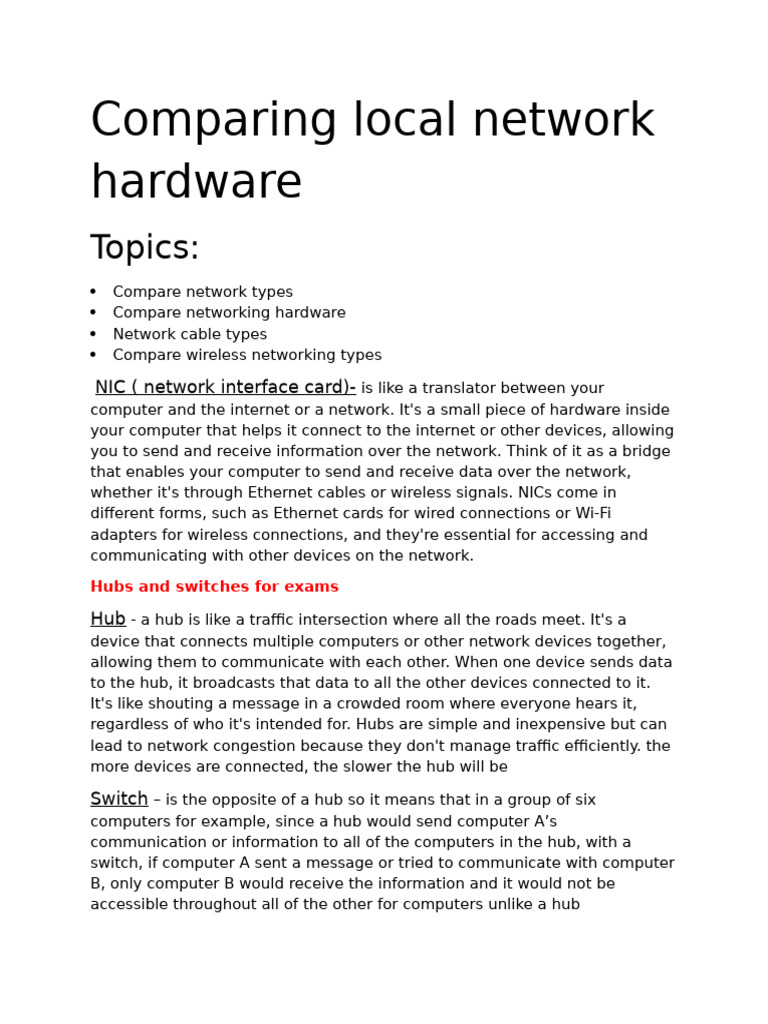 Comparing Local Network Hardware | PDF | Computer Network | Wireless ...