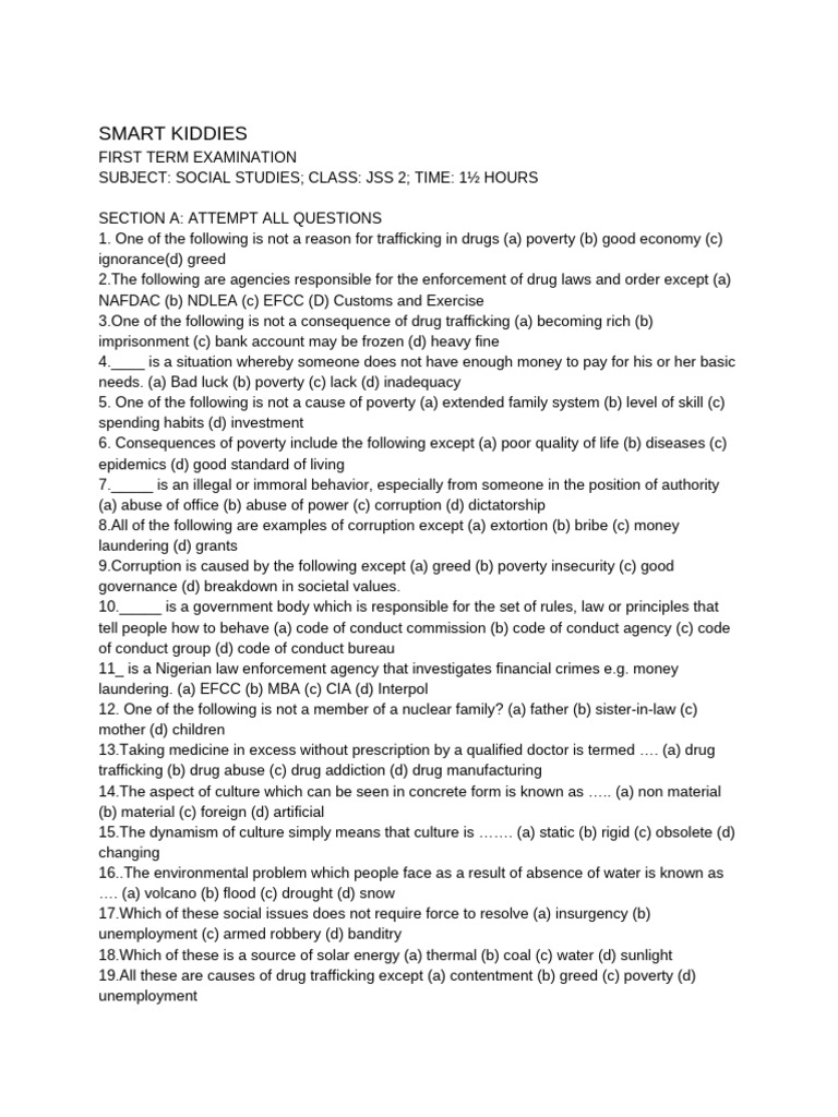 SOCIAL STUDIES Jss2 | PDF | Corruption | Poverty