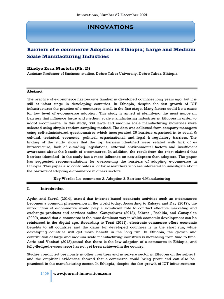 Barriers to E-Commerce in Ethiopia | PDF | E Commerce | Cronbach's Alpha