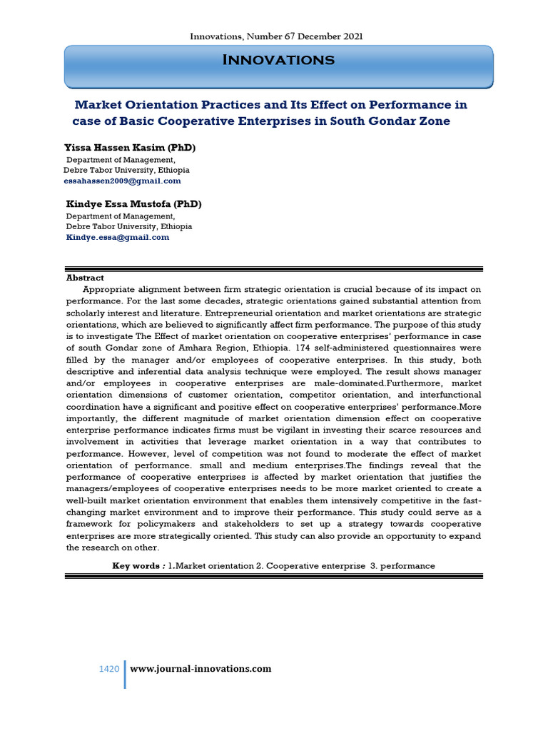 Market Orientation Impact on Cooperatives | PDF | Cronbach's Alpha ...