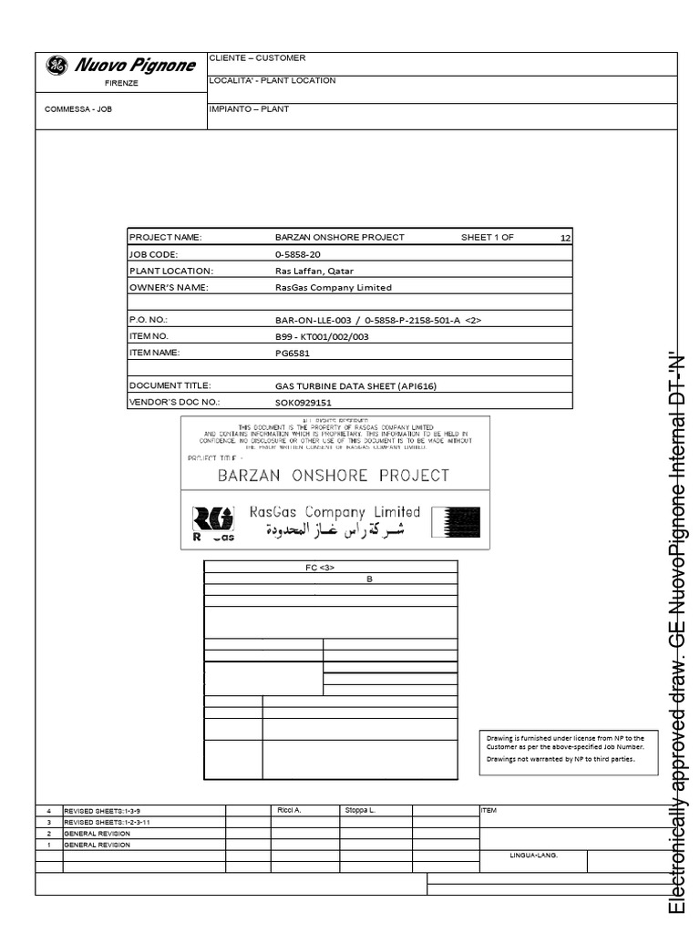 Gas Turbine Data Sheet API 616 | PDF | Turbine | Bearing (Mechanical)