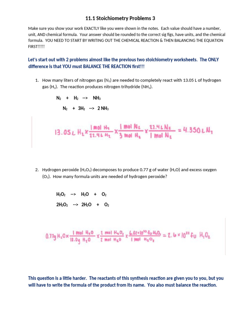 Stoichiometry Problem Set Guide | PDF