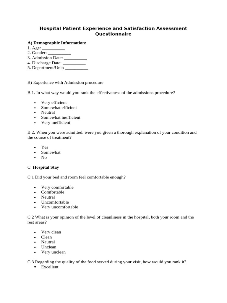 Hospital Patient Satisfaction Survey | PDF | Patient | Hospital