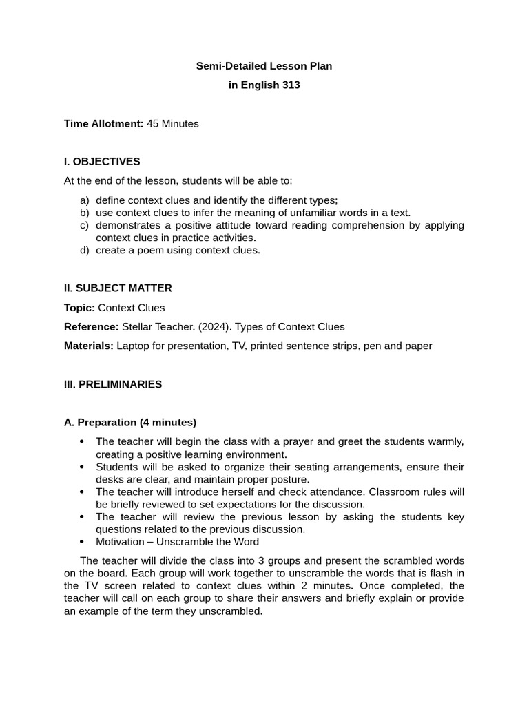 Context Clues Lesson Plan | PDF | Reading Comprehension | Human ...