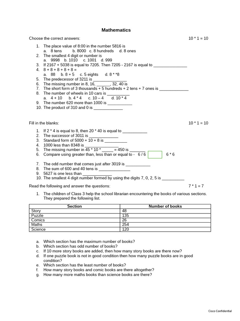 Mathematics - Class 3 | PDF | Numbers | Mathematics
