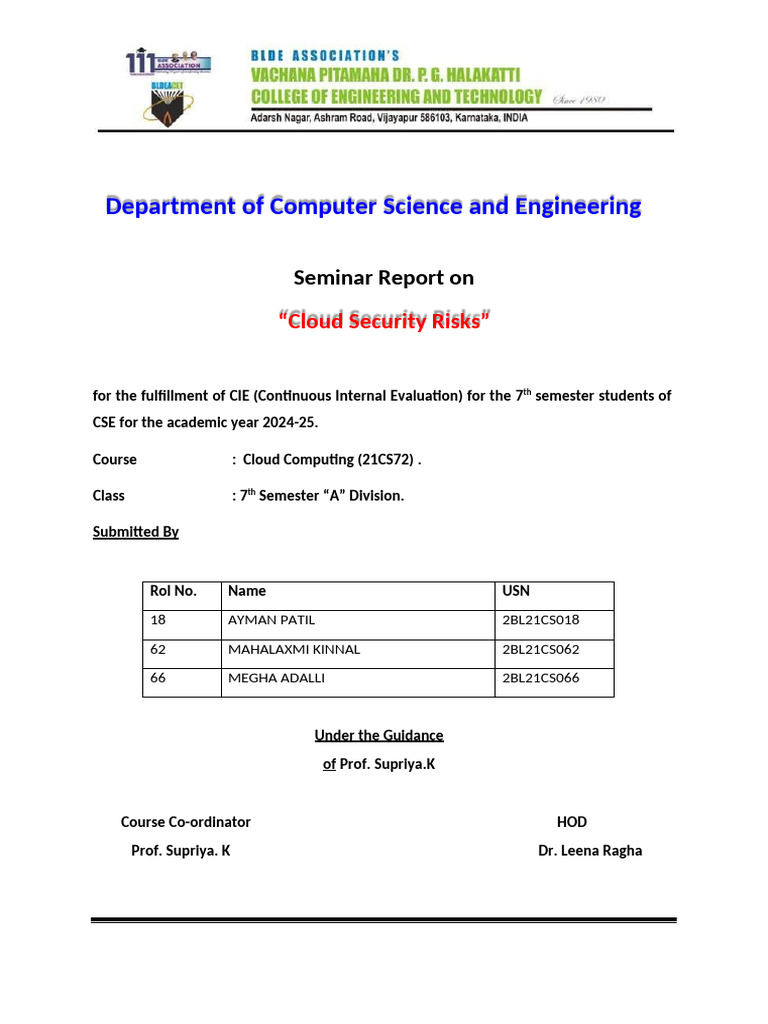 CC Seminar Report Final | PDF | Security | Computer Security