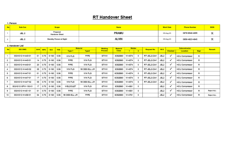 HCU Compressor Handover Sheet | PDF | Pipe (Fluid Conveyance) | Home ...