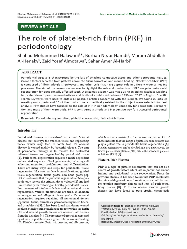 Role of PRF in Periodontal Regeneration | PDF | Coagulation ...