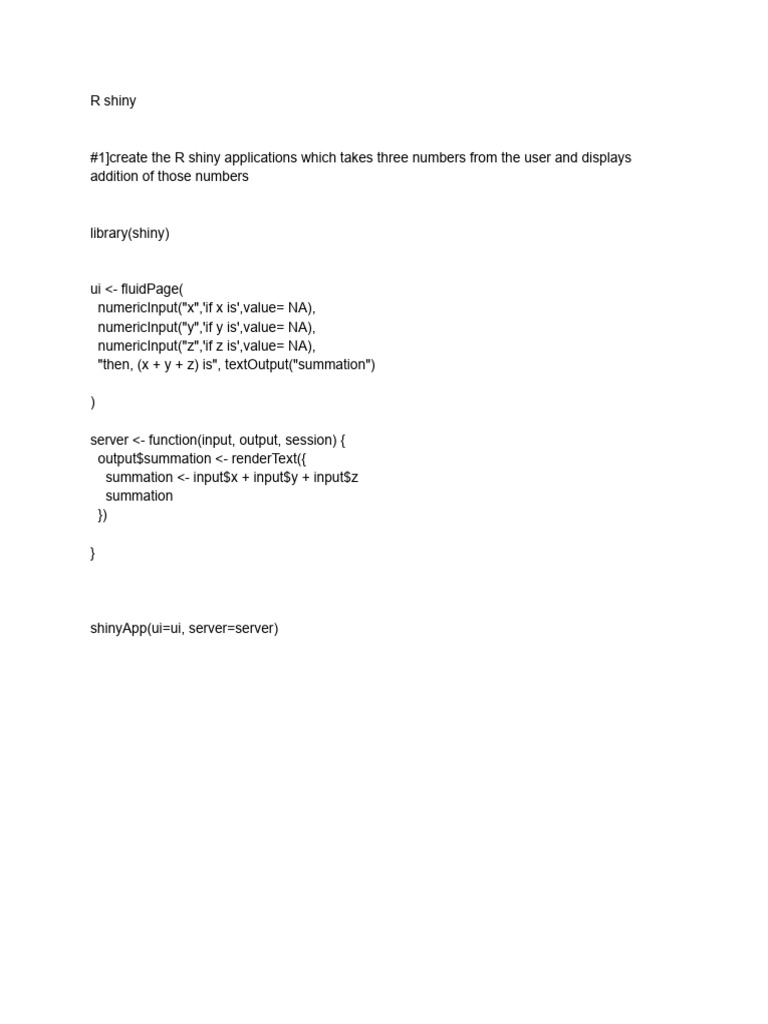 R Shiny App for User Input and Summation | PDF