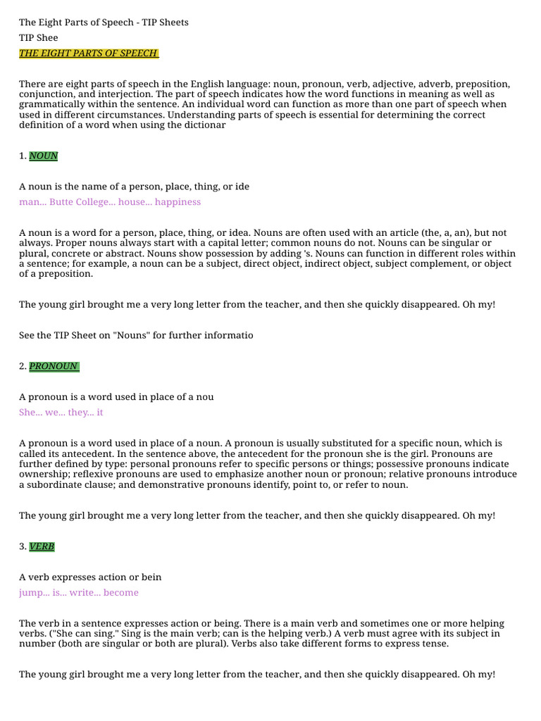 Parts of Speech | PDF | Noun | Part Of Speech