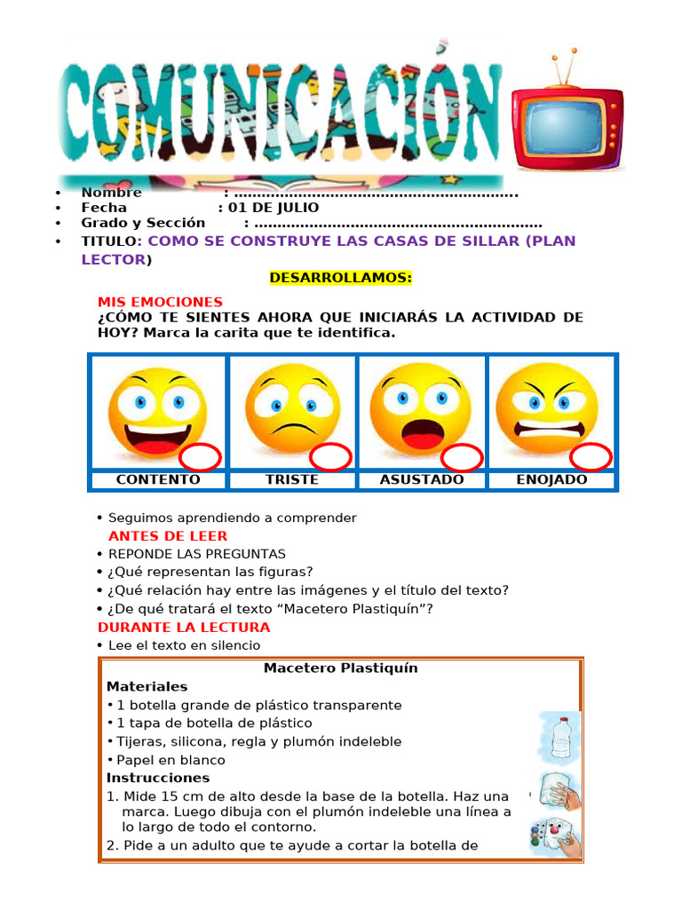01 de Julio Ficha Plan Lector | PDF