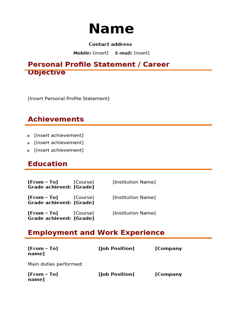 Court Legal Adviser Blank CV Download | PDF