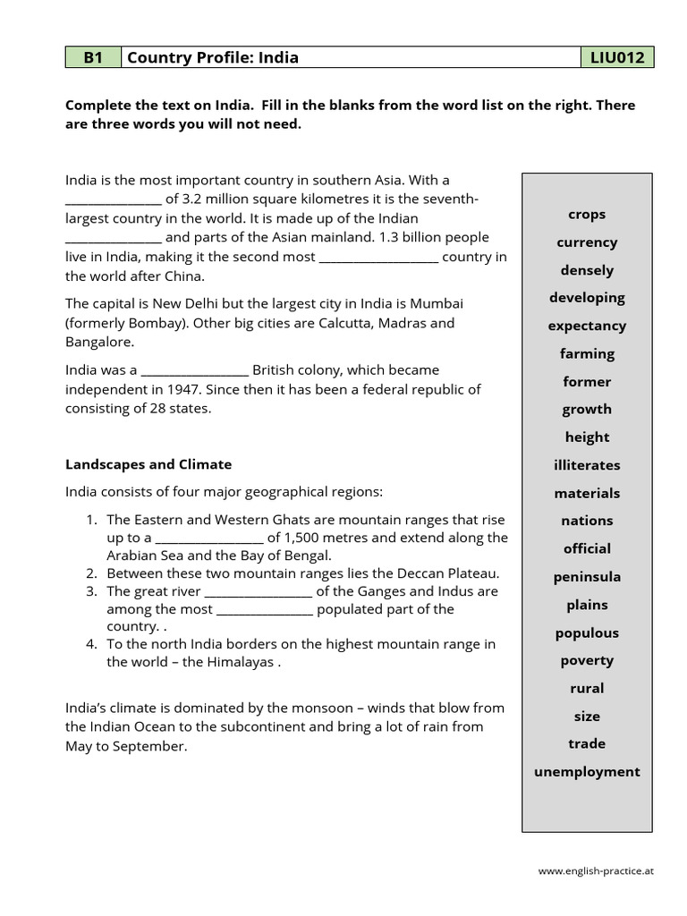 Liu012 Country Profile India | PDF | Monsoon | South Asia