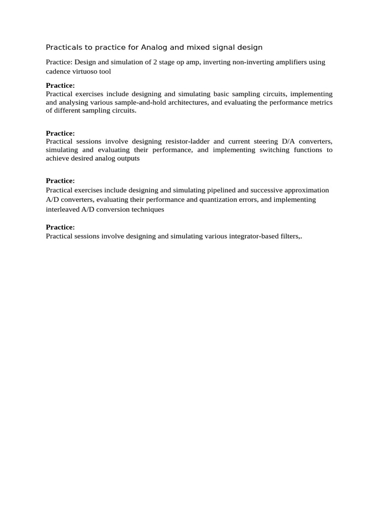 Practicals to practice for analog and mixed signal design pdf