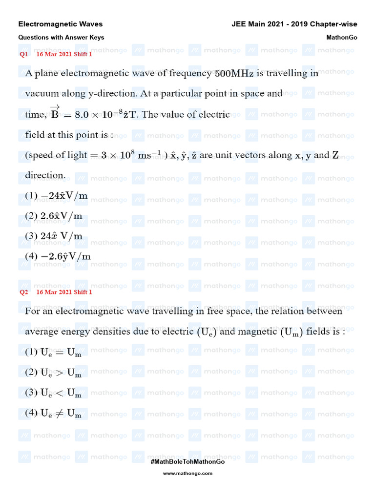 JEE Main Electromagnetic Waves Q&A | PDF