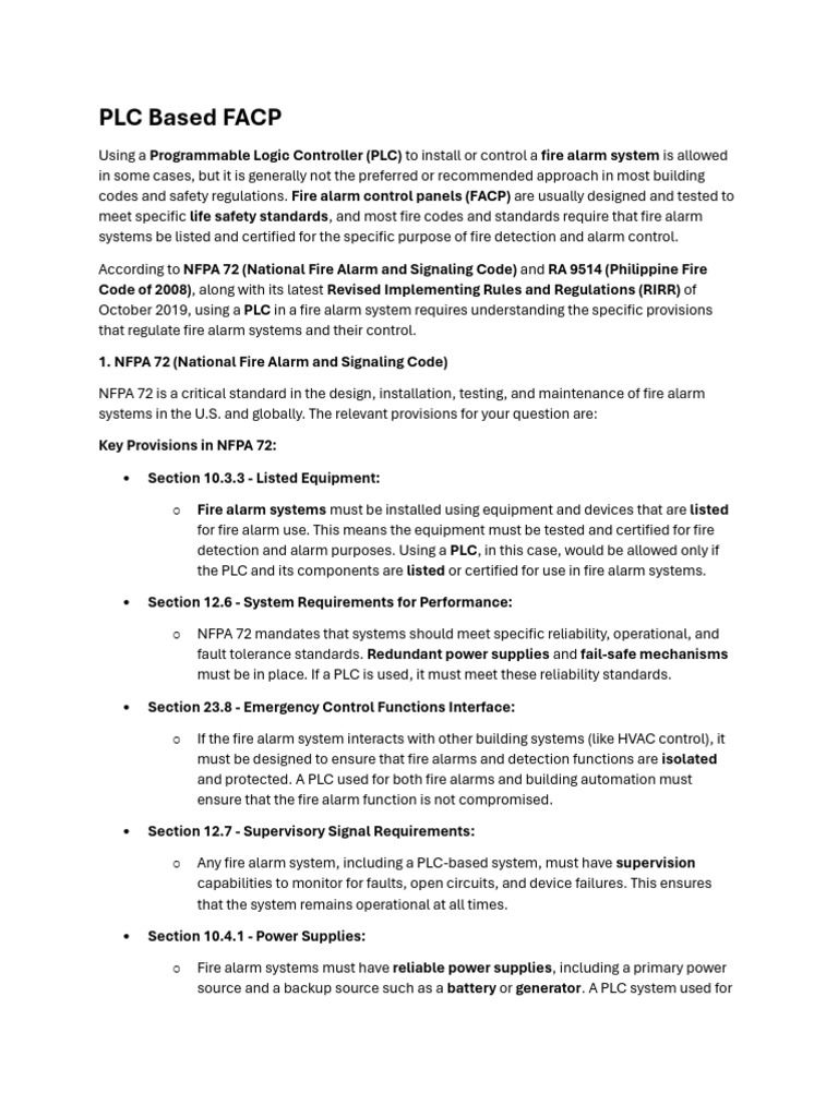 PLC-Based Fire Alarm System Compliance | PDF | Programmable Logic ...