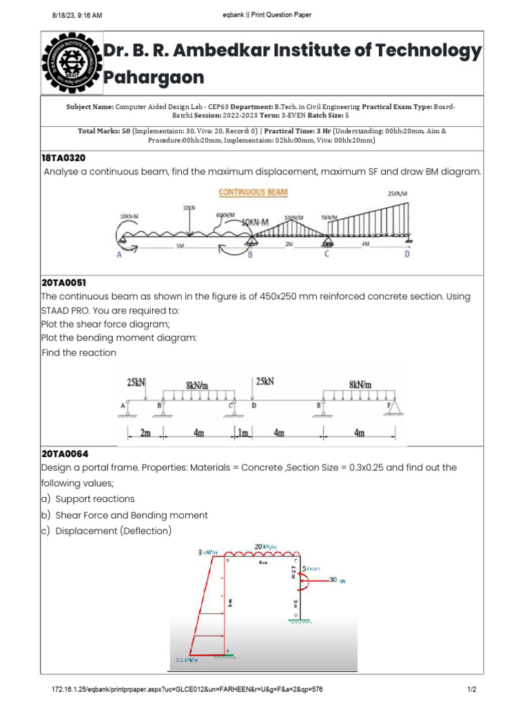 Eqbank - Print Question Paper | PDF | Beam (Structure) | Bending