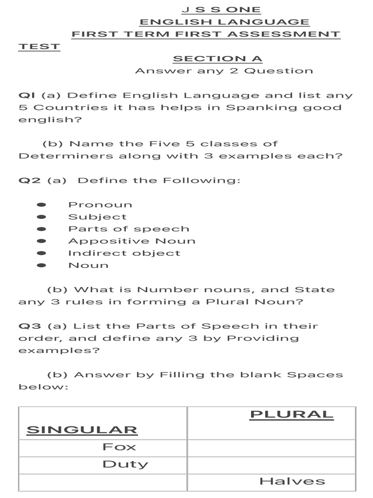 English Language Assessment Test | PDF | Pronoun | Noun