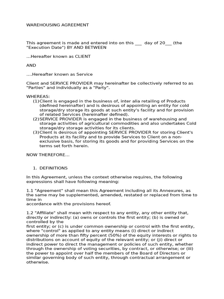WAREHOUSING AGREEMENT PDF Insurance Taxes