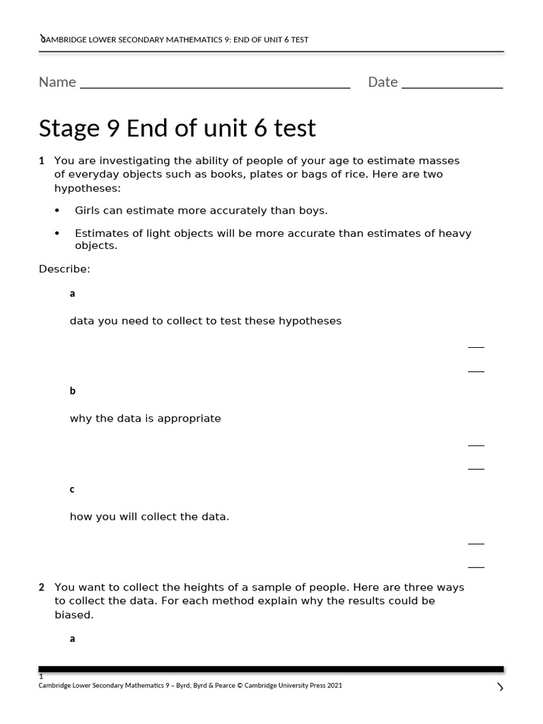 Unit 6 End-Of-Unit Test | PDF | Cognition | Science