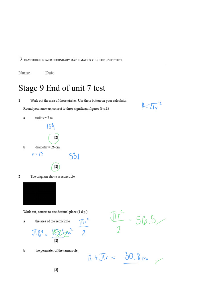 Unit 7 End Of Unit Test Pdf Litre Area