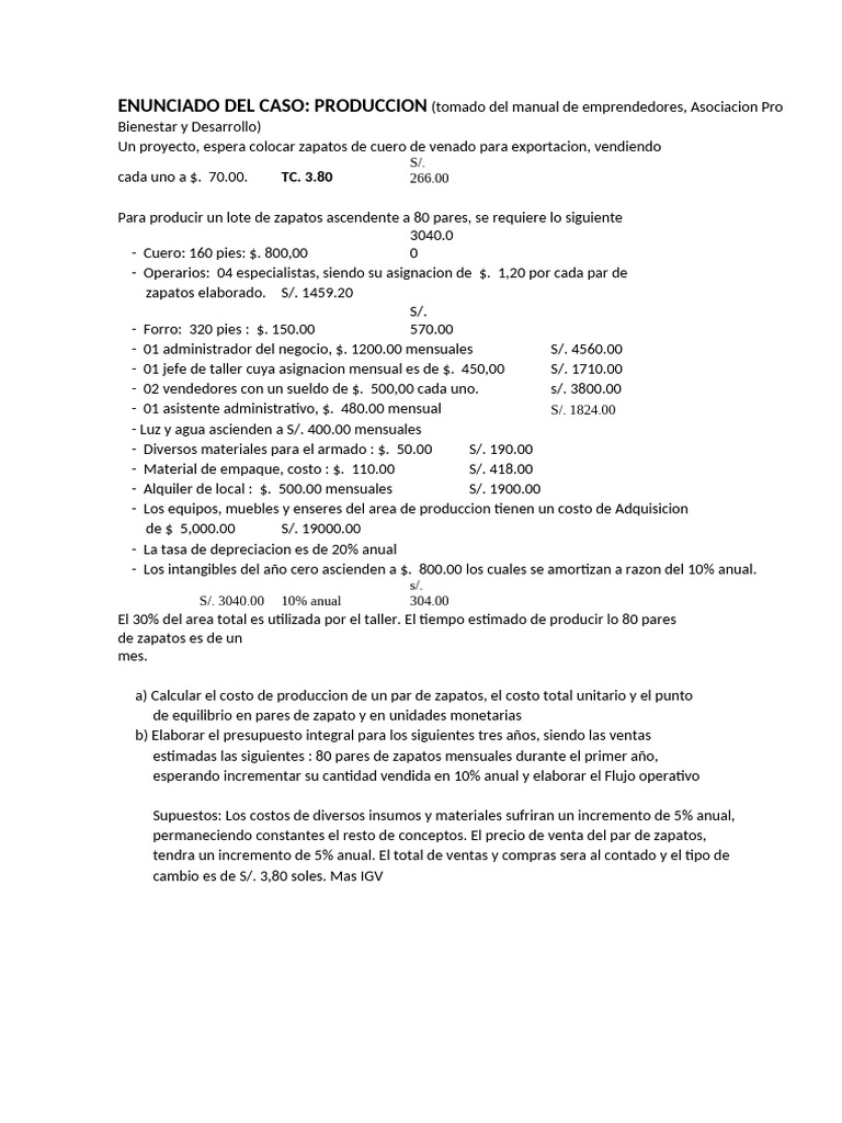 Cálculo de Costos y Presupuesto de Zapatos | PDF | Economias