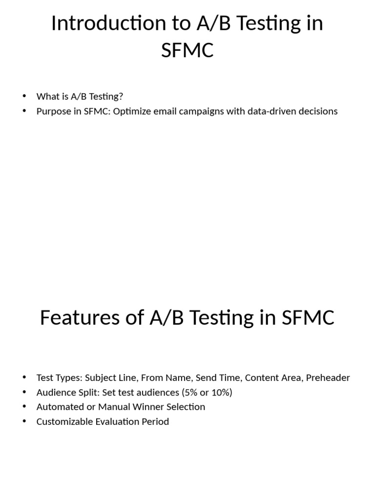 A/B Testing Strategies in SFMC | PDF | Business | Methodology