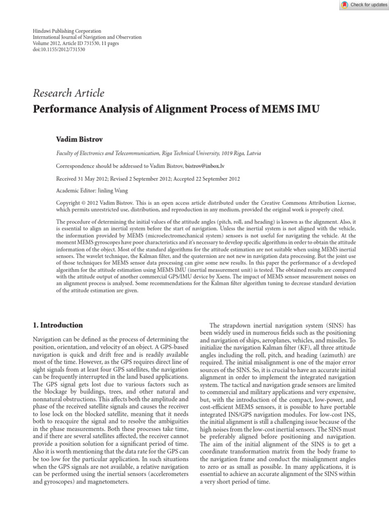 MEMS IMU 对准性能分析 | PDF | Inertial Navigation System | Gyroscope