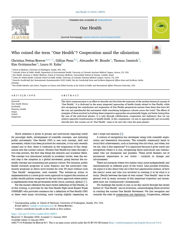 Who Coined The Term One Health | PDF