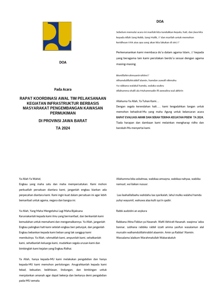 Doa Rapat Koordinasi Infrastruktur 2024 | PDF